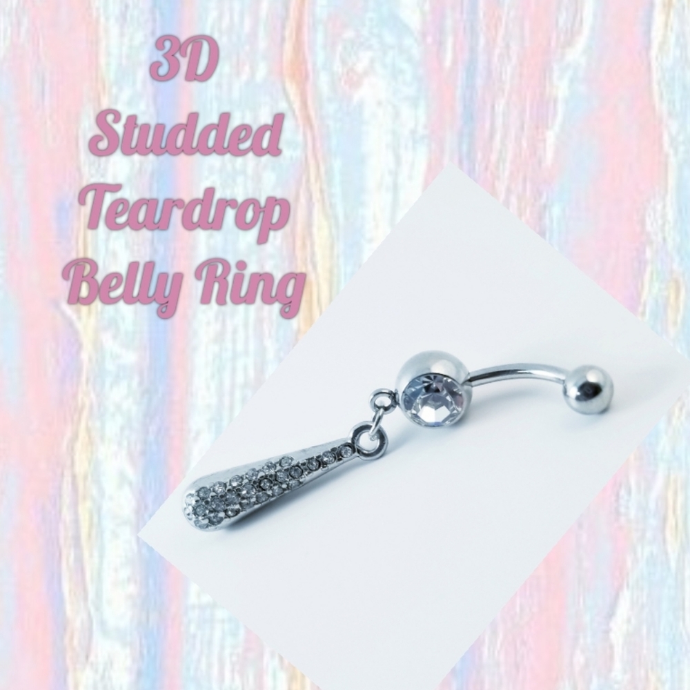 5/$10 | Studded CZ 3D Teardrop Belly Ring